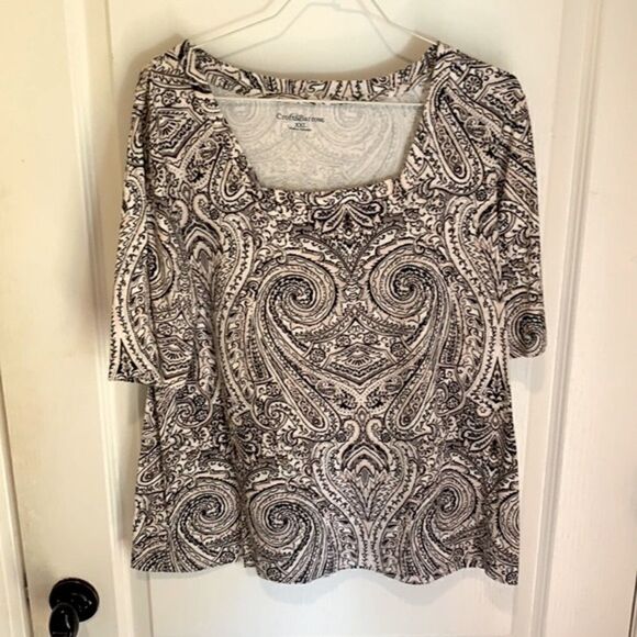 Croft & Barrow black and white shirt sleeve top - Picture 1 of 6